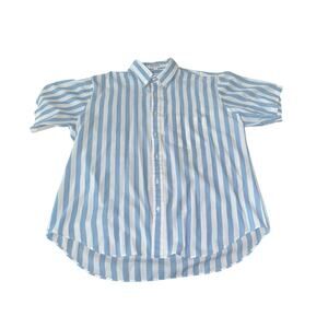 Ivy Club Striped Button Up Shirt Blue White Short Sleeve‎ Preppy Summer READ